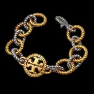 NIP TORY BURCH Two-Tone Chunky Rope Chain Link Bracelet With Toggle Clasp